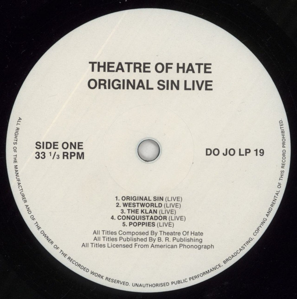 Theatre Of Hate Original Sin - Live UK vinyl LP album (LP record) TOHLPOR600087