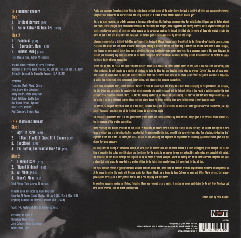 Thelonious Monk Brilliant Corners + Thelonius Himself - 180gm - EX UK 2-LP vinyl record set (Double LP Album) 5060143491405