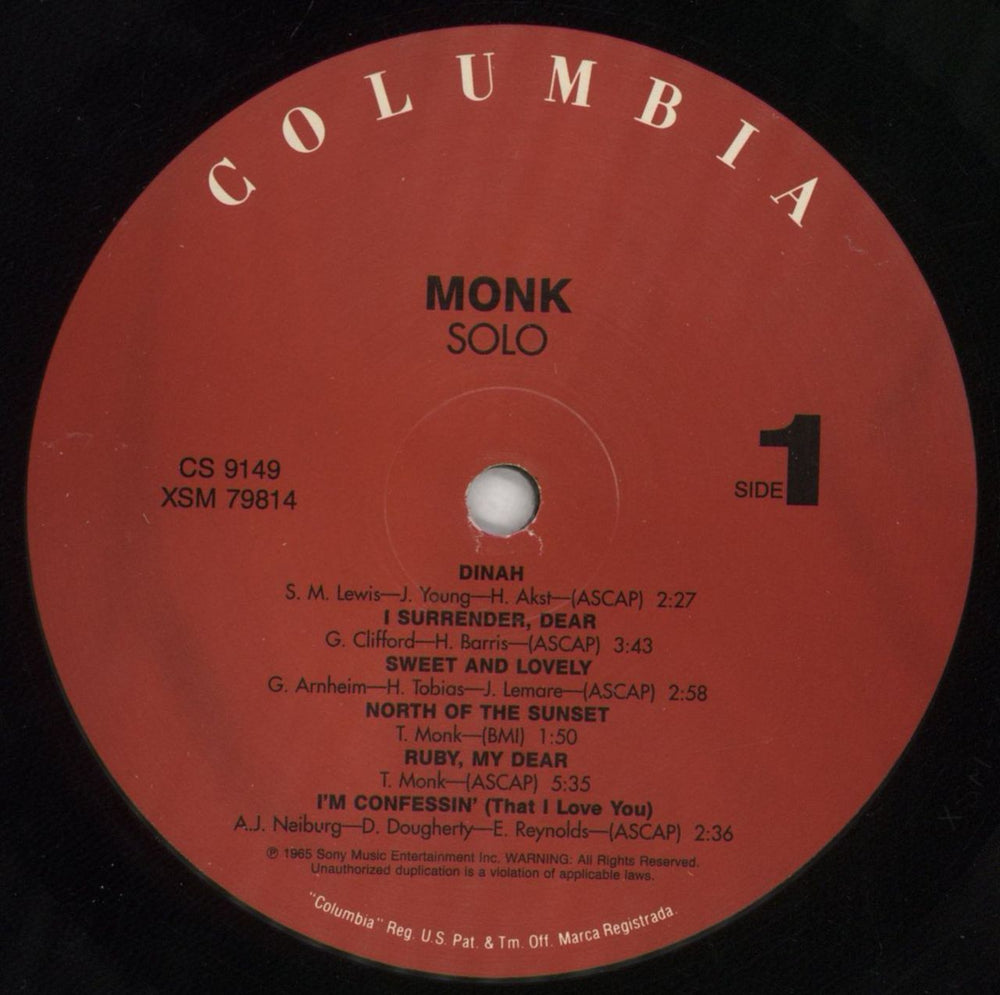 Thelonious Monk Solo Monk US vinyl LP album (LP record) TM4LPSO852648