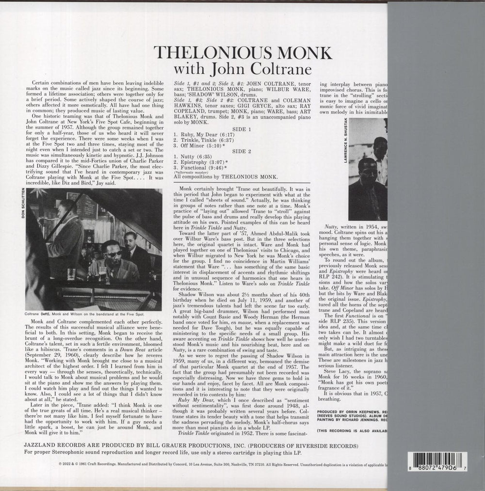 Thelonious Monk Thelonious Monk With John Coltrane: Remastered - 180 Gram Vinyl UK vinyl LP album (LP record) 888072479067