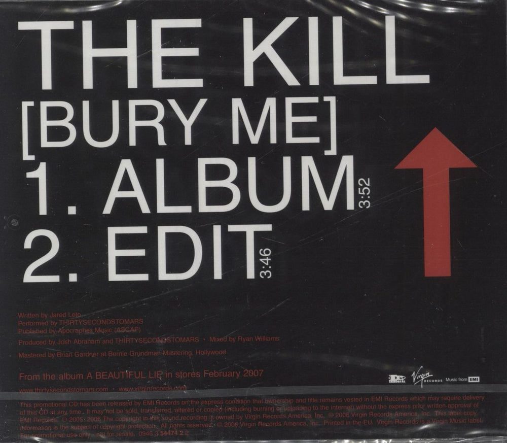 Thirty Seconds To Mars The Kill [Bury Me] UK Promo CD single (CD5 / 5") 30AC5TH799111