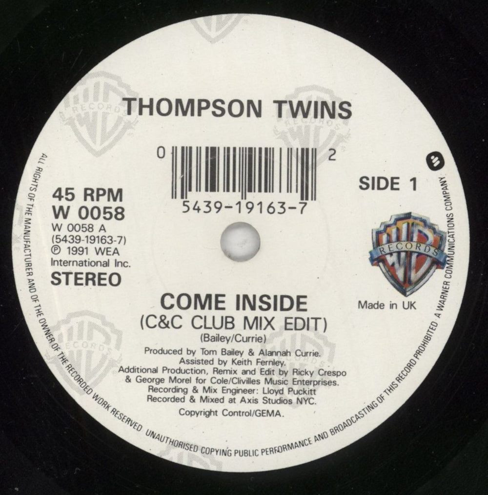 Thompson Twins Come Inside UK 7" vinyl single (7 inch record / 45) TWI07CO170040