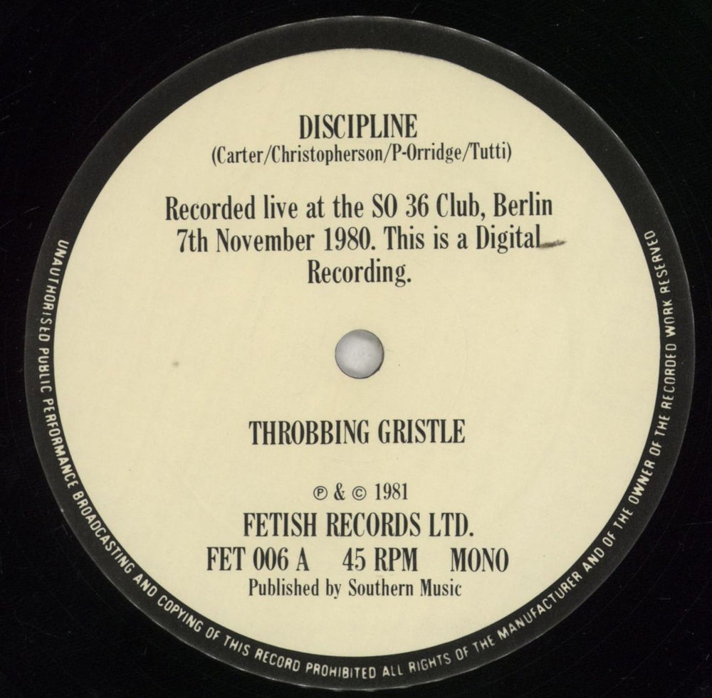 Throbbing Gristle Discipline UK 12" vinyl single (12 inch record / Maxi-single) THG12DI712791