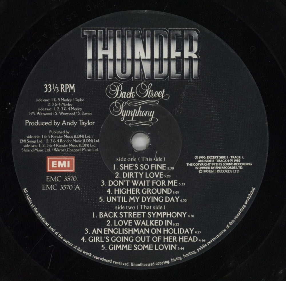 Thunder Backstreet Symphony - VG UK vinyl LP album (LP record) THULPBA861615