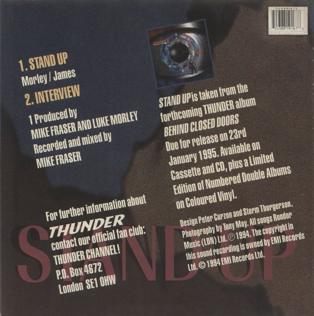 Thunder Stand Up + Poster UK 7" vinyl picture disc (7 inch picture disc single) 724388191678