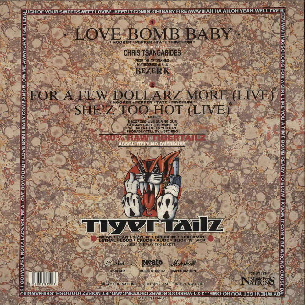 Tigertailz Love Bomb Baby UK 12" vinyl single (12 inch record / Maxi-single) 5016583713263