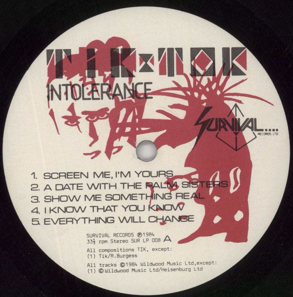 Tik & Tok Intolerance UK picture disc LP (vinyl picture disc album) TOKPDIN732476