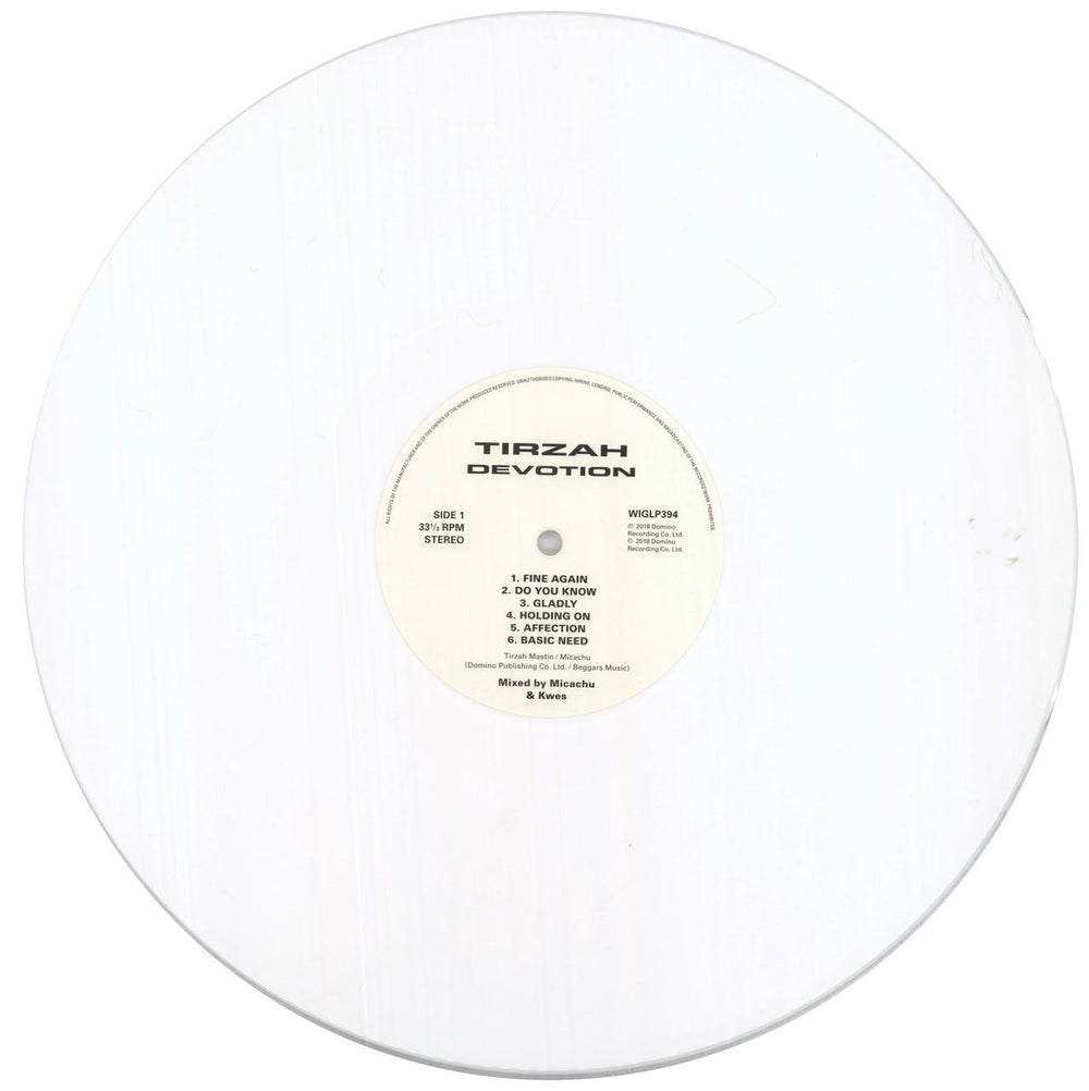 Tirzah Devotion - 180gm White Vinyl UK vinyl LP album (LP record) 456LPDE834424