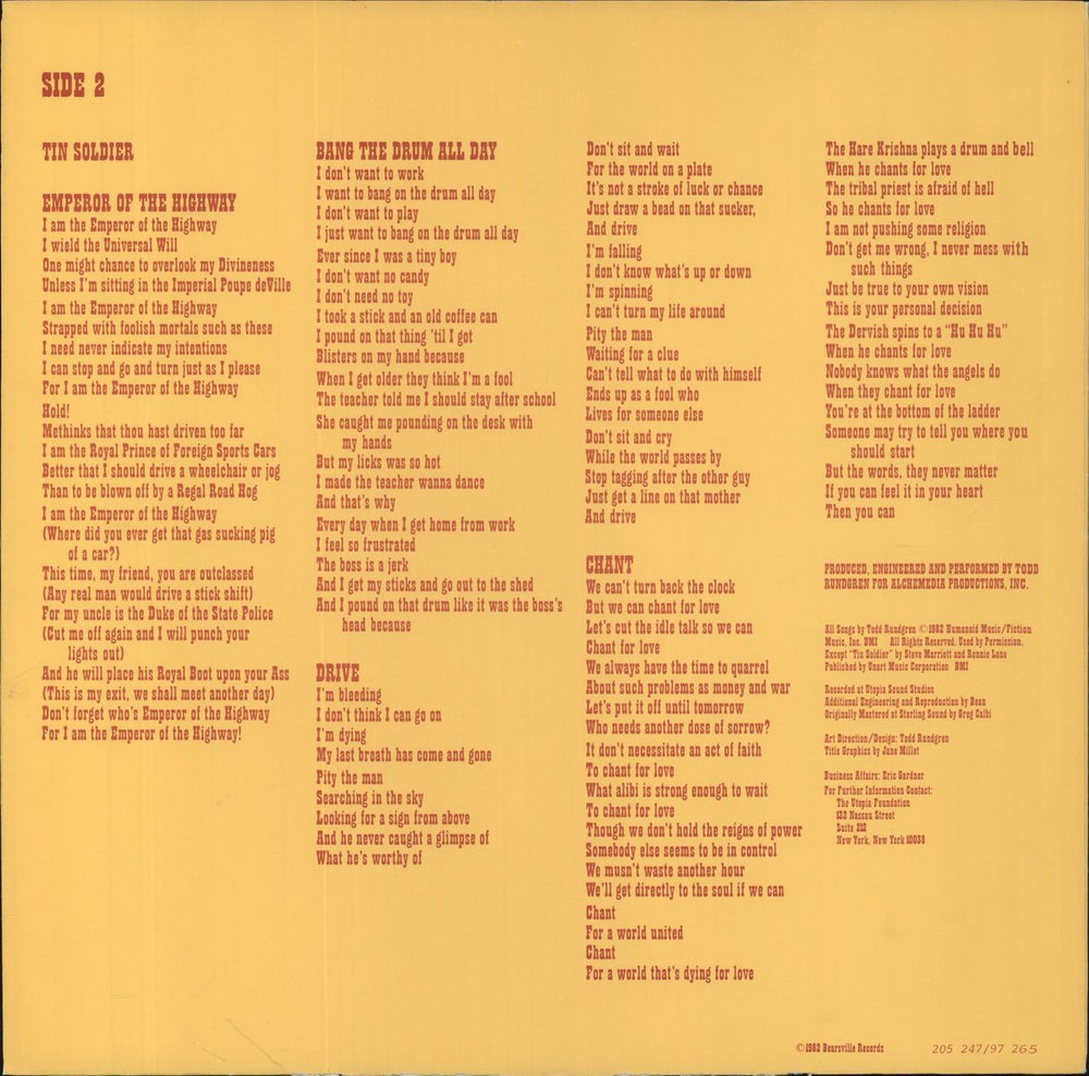 Todd Rundgren The Ever Popular Tortured Artist Effect German vinyl LP album (LP record) 1982