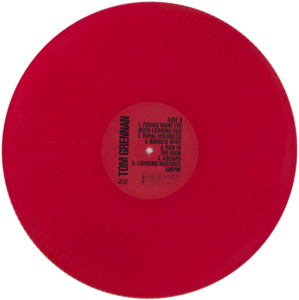 Tom Grennan Lighting Matches - Red Vinyl UK vinyl LP album (LP record) 0SNLPLI859548