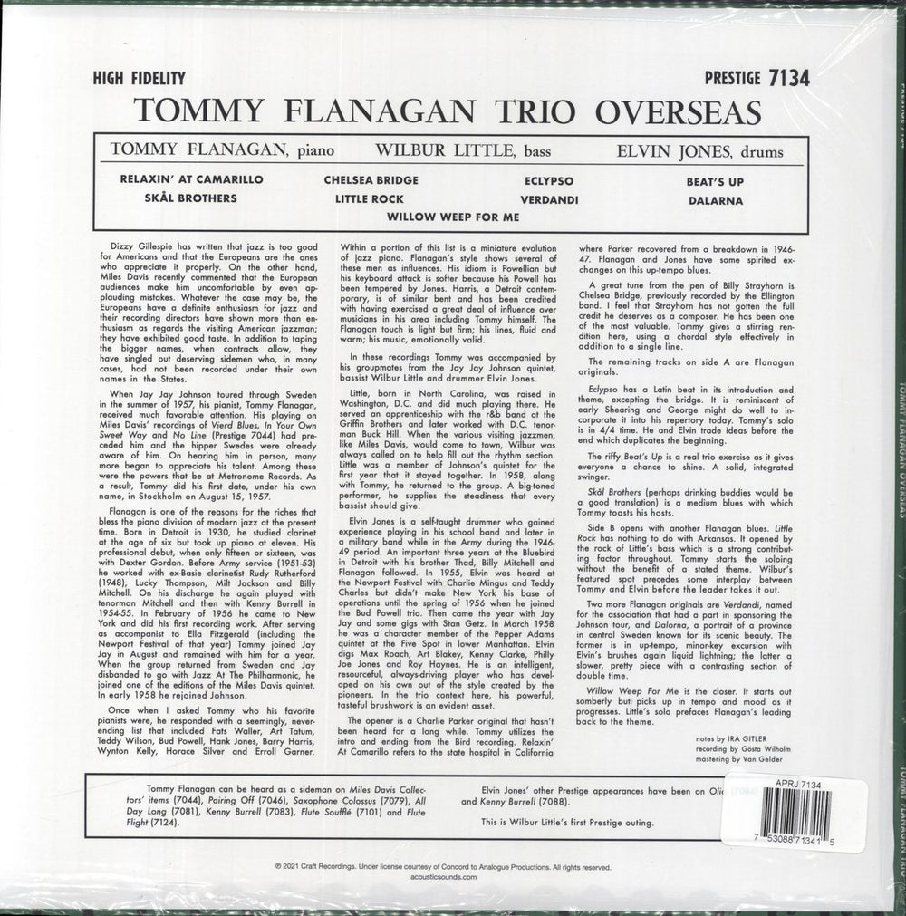 Tommy Flanagan Overseas - 180 Gram Mono - Sealed US vinyl LP album (LP record) 753088713415