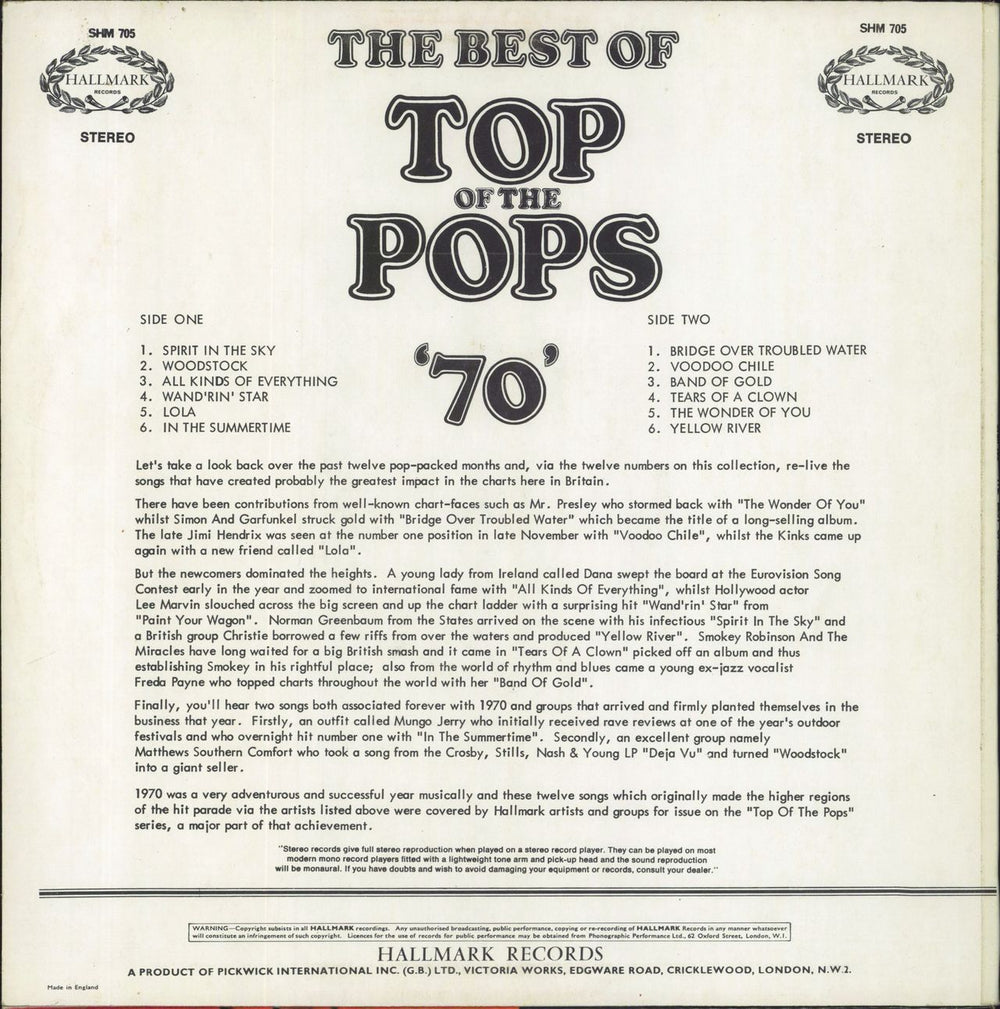 Top Of The Pops The Best Of Top Of The Pops '70' UK vinyl LP album (LP record)