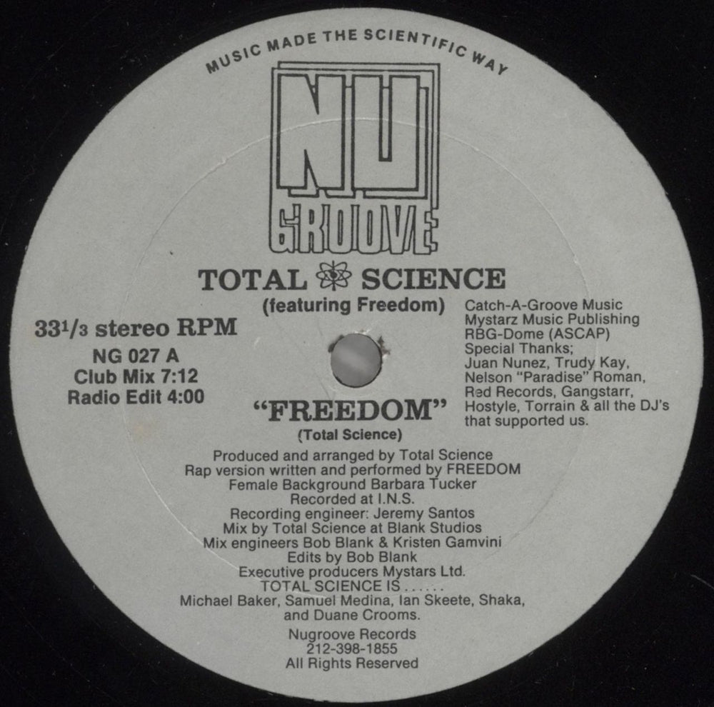 Total Science (House) Freedom US 12" vinyl single (12 inch record / Maxi-single) NG027