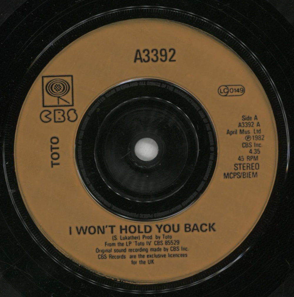 Toto I Won't Hold You Back UK 7" vinyl single (7 inch record / 45) TOT07IW45178