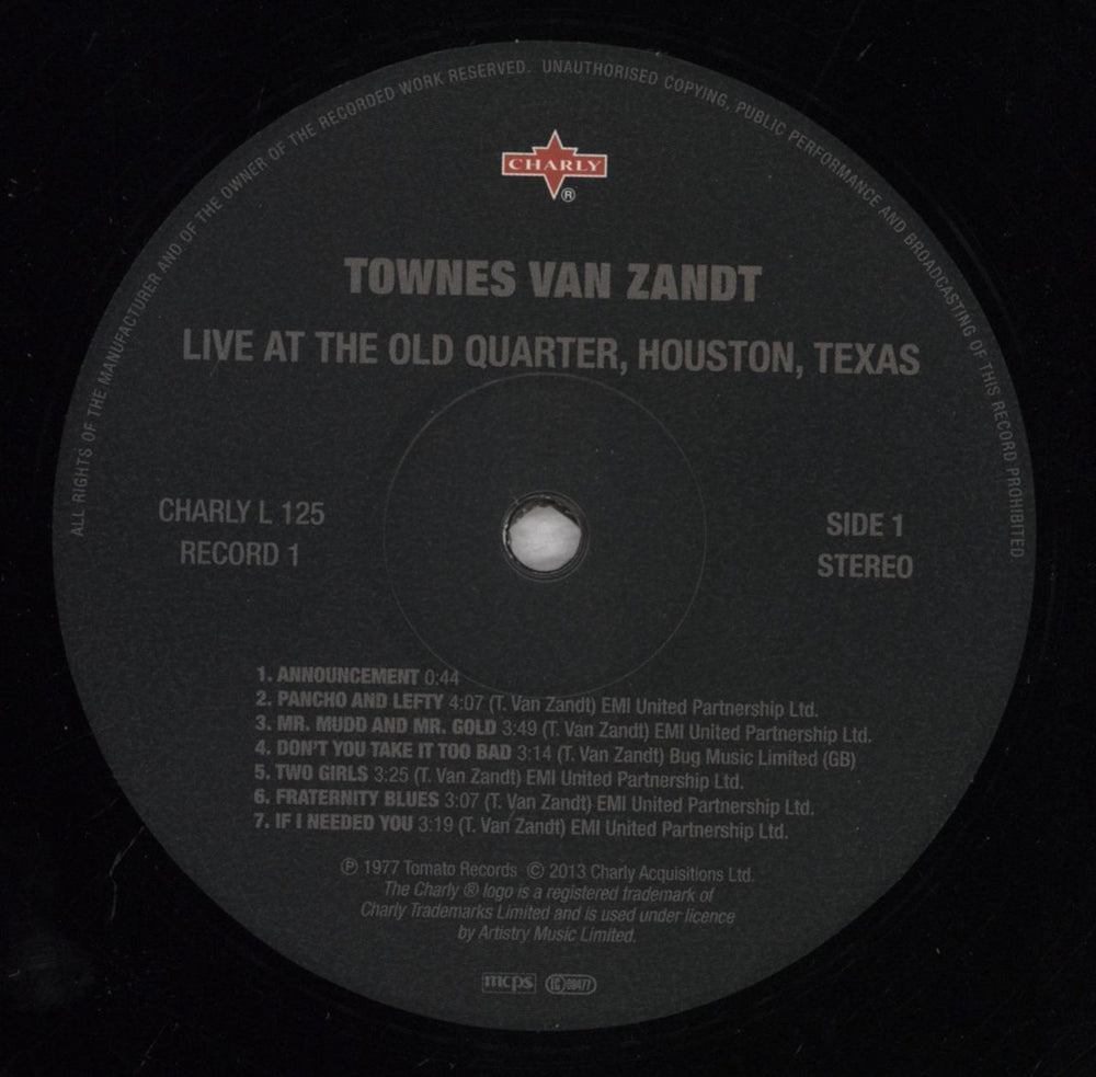 Townes Van Zandt Live At The Old Quarter, Houston, Texas - 180 Gram Vinyl UK 2-LP vinyl record set (Double LP Album) TVZ2LLI841245