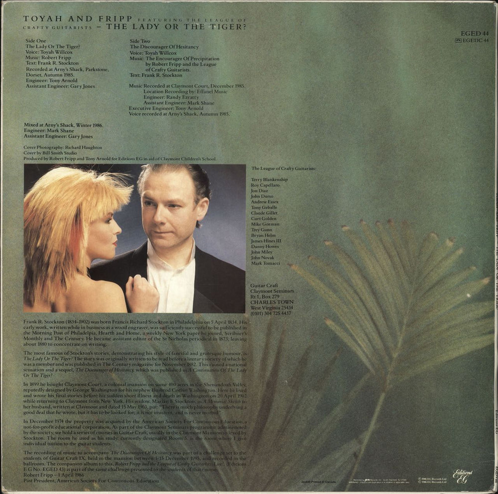 Toyah & Fripp The Lady Or The Tiger UK vinyl LP album (LP record) 5012985404419