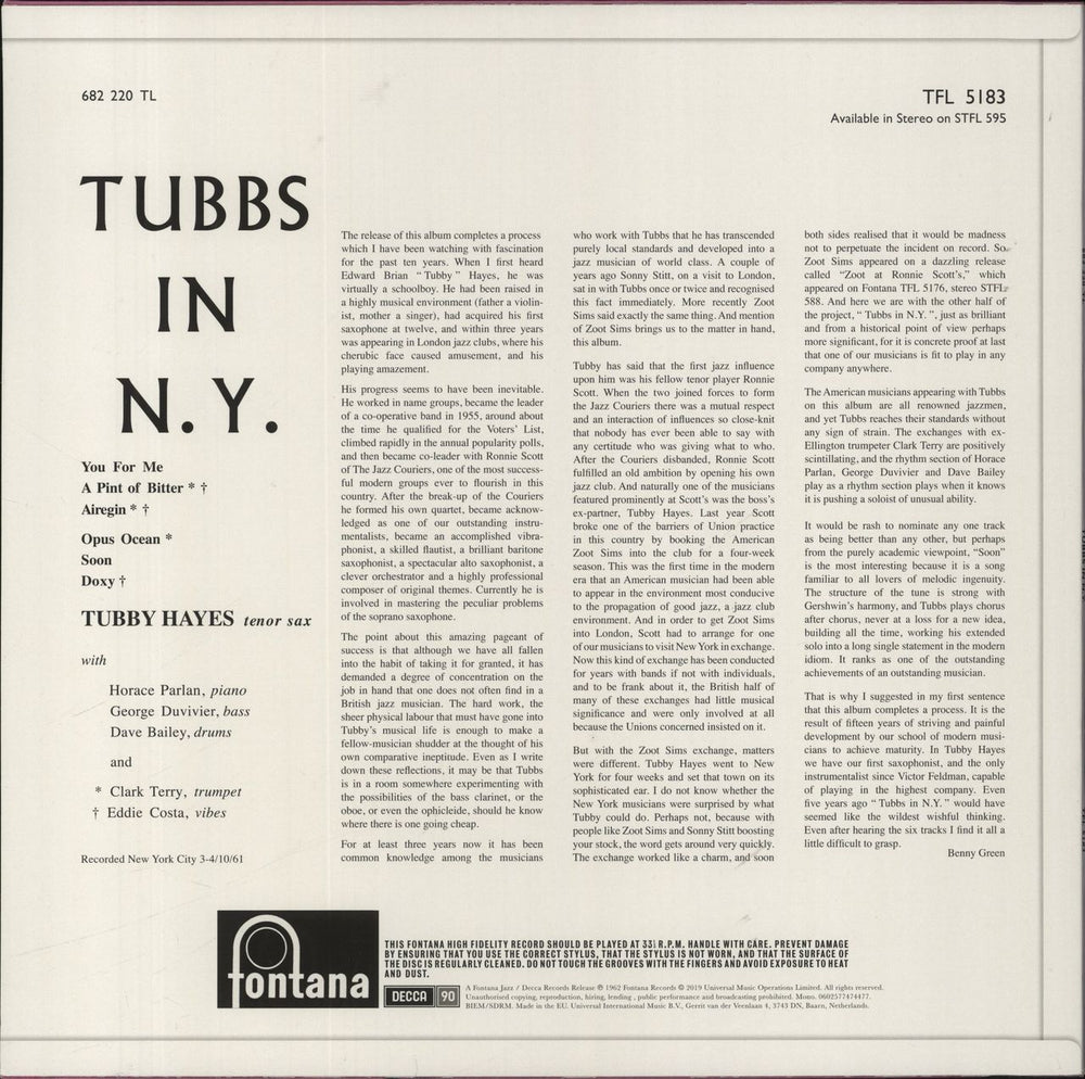 Tubby Hayes Tubbs In N.Y. UK vinyl LP album (LP record)