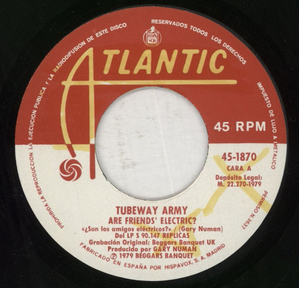 Tubeway Army Are 'Friends' Electric? (¿Son Los Amigos Eléctricos?) Spanish 7" vinyl single (7 inch record / 45) TUB07AR170219