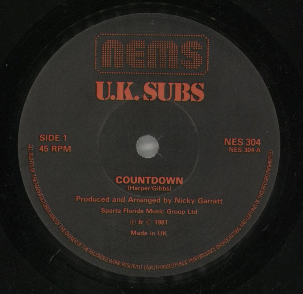 U.K. Subs Countdown UK 7" vinyl single (7 inch record / 45) UKS07CO129661