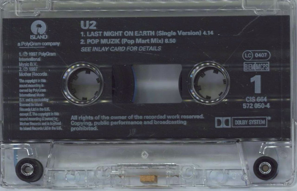U2 Last Night On Earth UK cassette single U-2CSLA99426