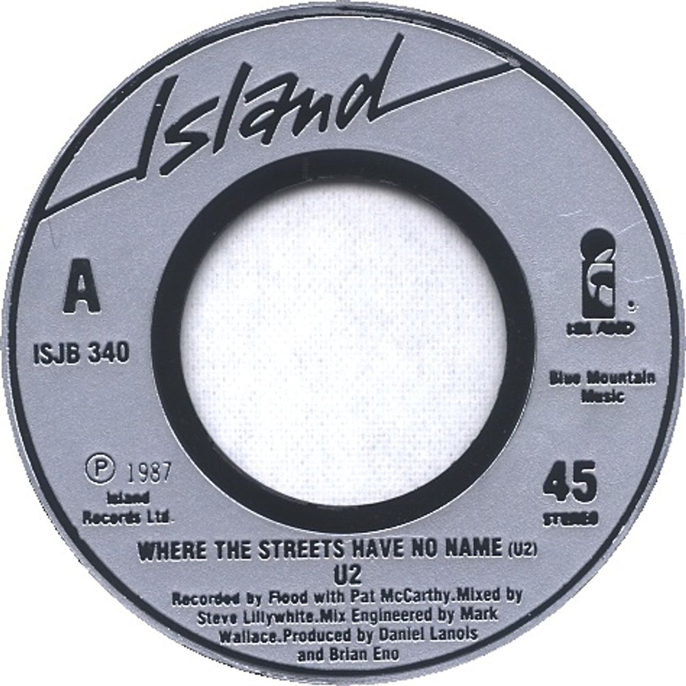 U2 Where The Streets Have No Name - Jukebox UK 7" vinyl single (7 inch record / 45) ISJB340