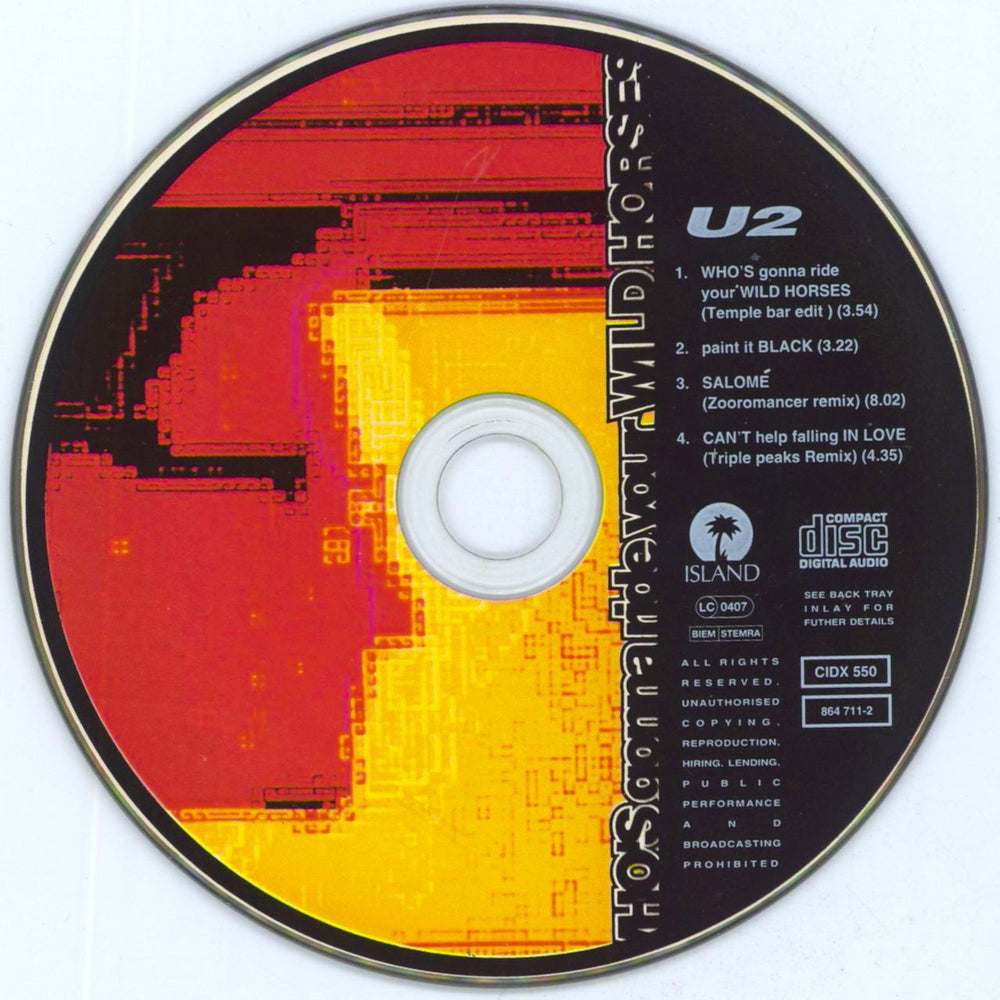 U2 Who's Gonna Ride Your Wild Horses + prints UK CD single (CD5 / 5") U-2C5WH11356