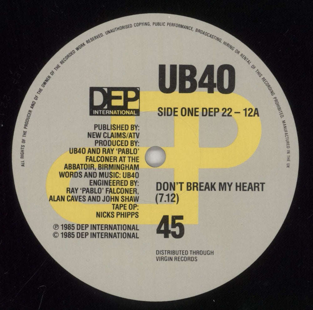 UB40 Don't Break My Heart UK 12" vinyl single (12 inch record / Maxi-single) UB412DO55869