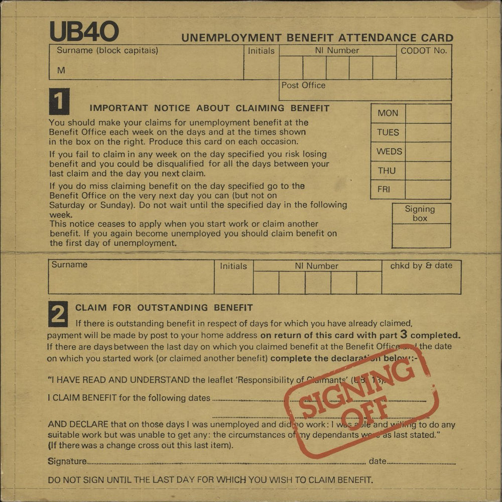 UB40 Signing Off + 12" - EX UK vinyl LP album (LP record) GRADLP2