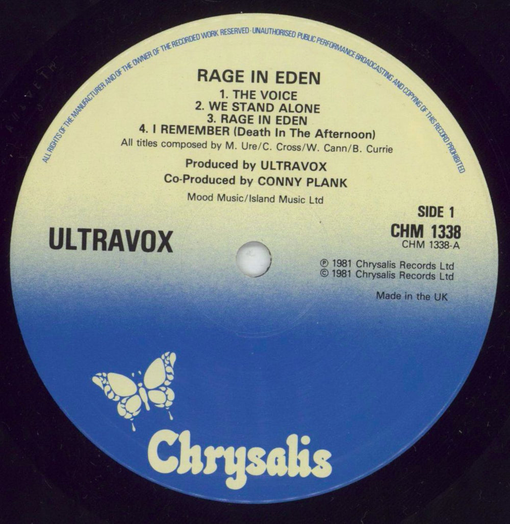 Ultravox Rage In Eden UK vinyl LP album (LP record) VOXLPRA384126