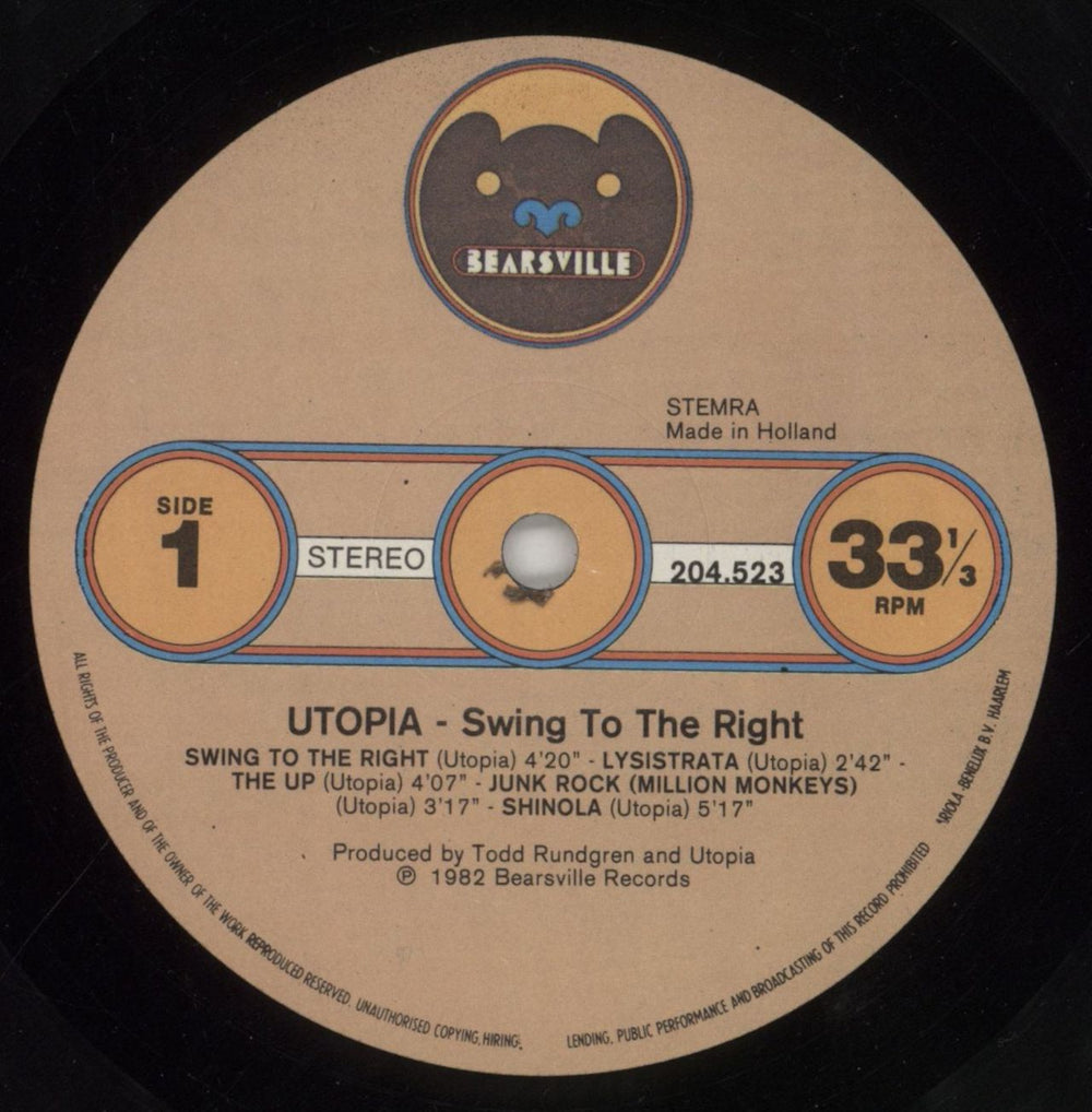 Utopia (US) Swing To The Right Dutch vinyl LP album (LP record) UTOLPSW859931