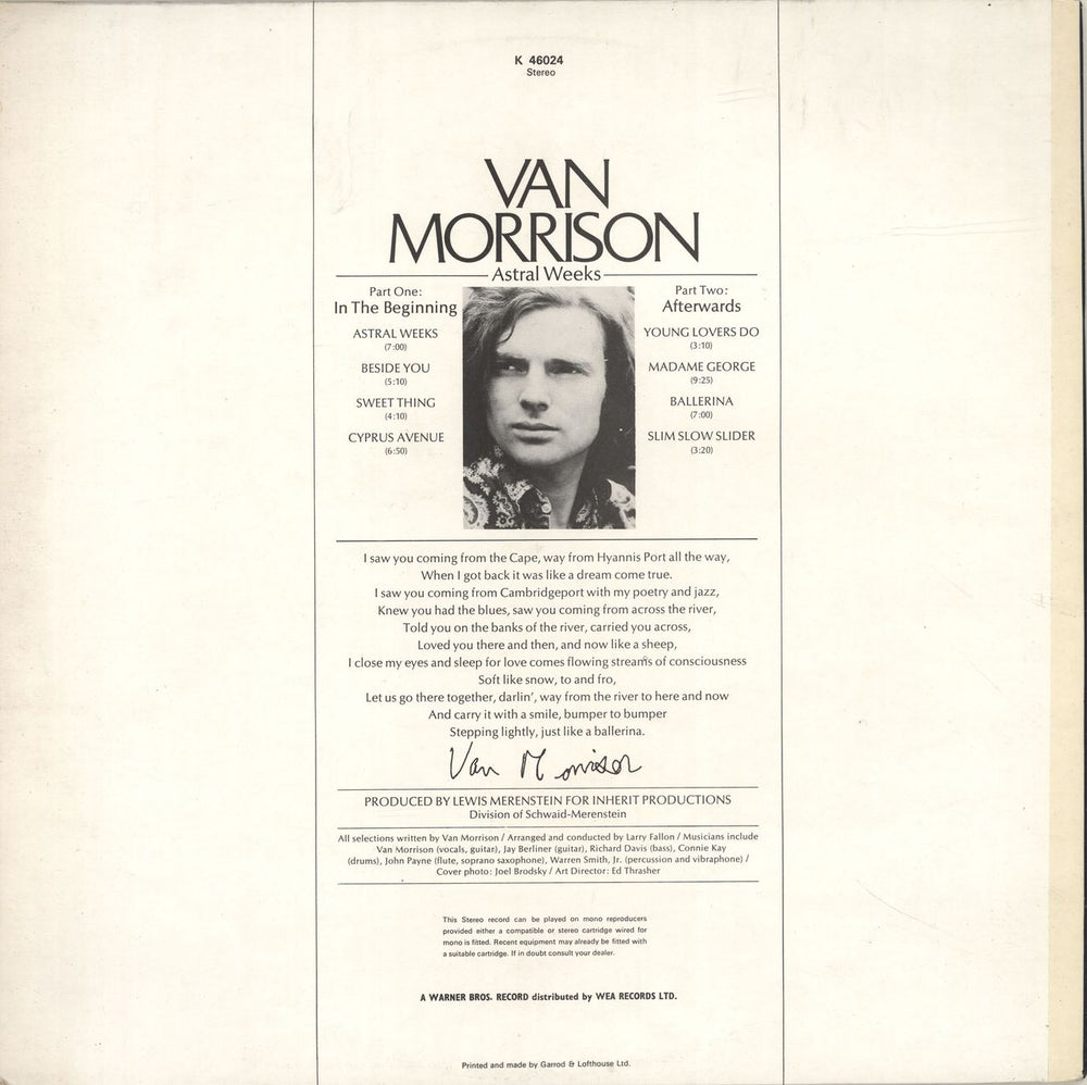 Van Morrison Astral Weeks - 4th - EX UK vinyl LP album (LP record)