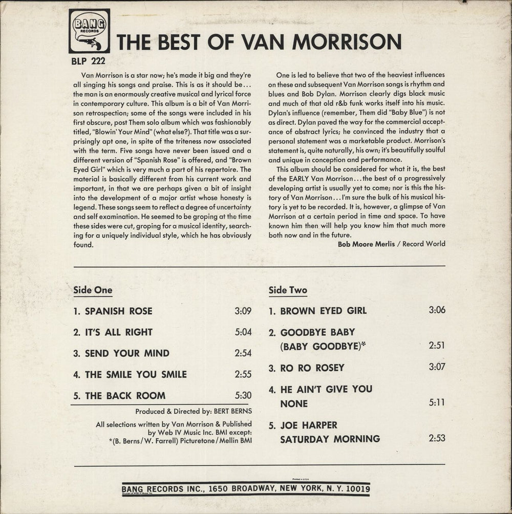 Van Morrison The Best Of Van Morrison US vinyl LP album (LP record)