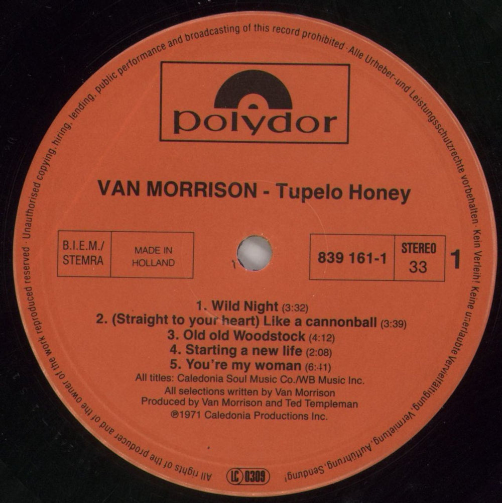 Van Morrison Tupelo Honey Dutch vinyl LP album (LP record) VMOLPTU858589