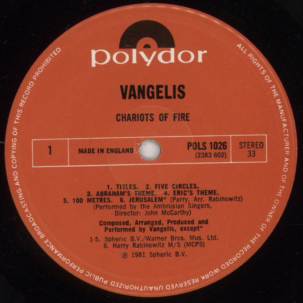 Vangelis Chariots Of Fire - Shrink UK Promo vinyl LP album (LP record) VGELPCH852867