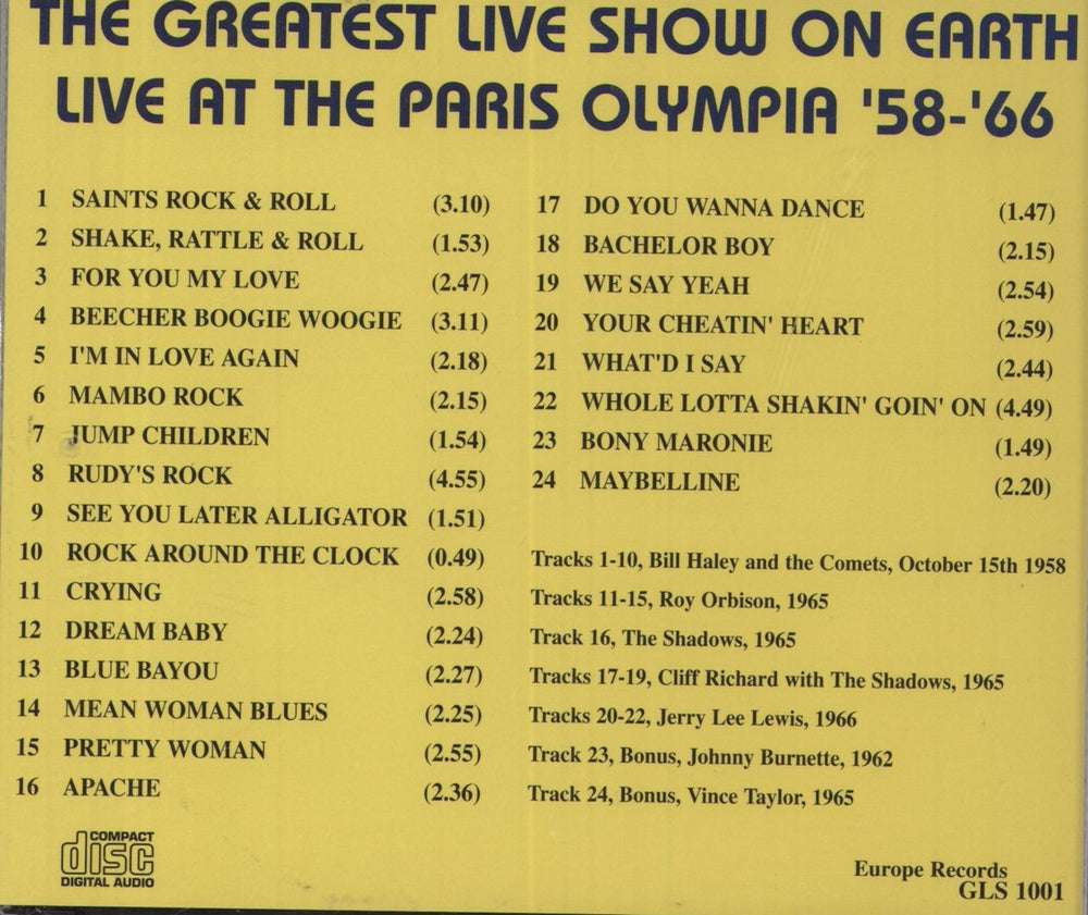 Various-50s/Rock & Roll/Rockabilly The Greatest Live Show On Earth (Live At The Paris Olympia '58-'66) UK CD album (CDLP)