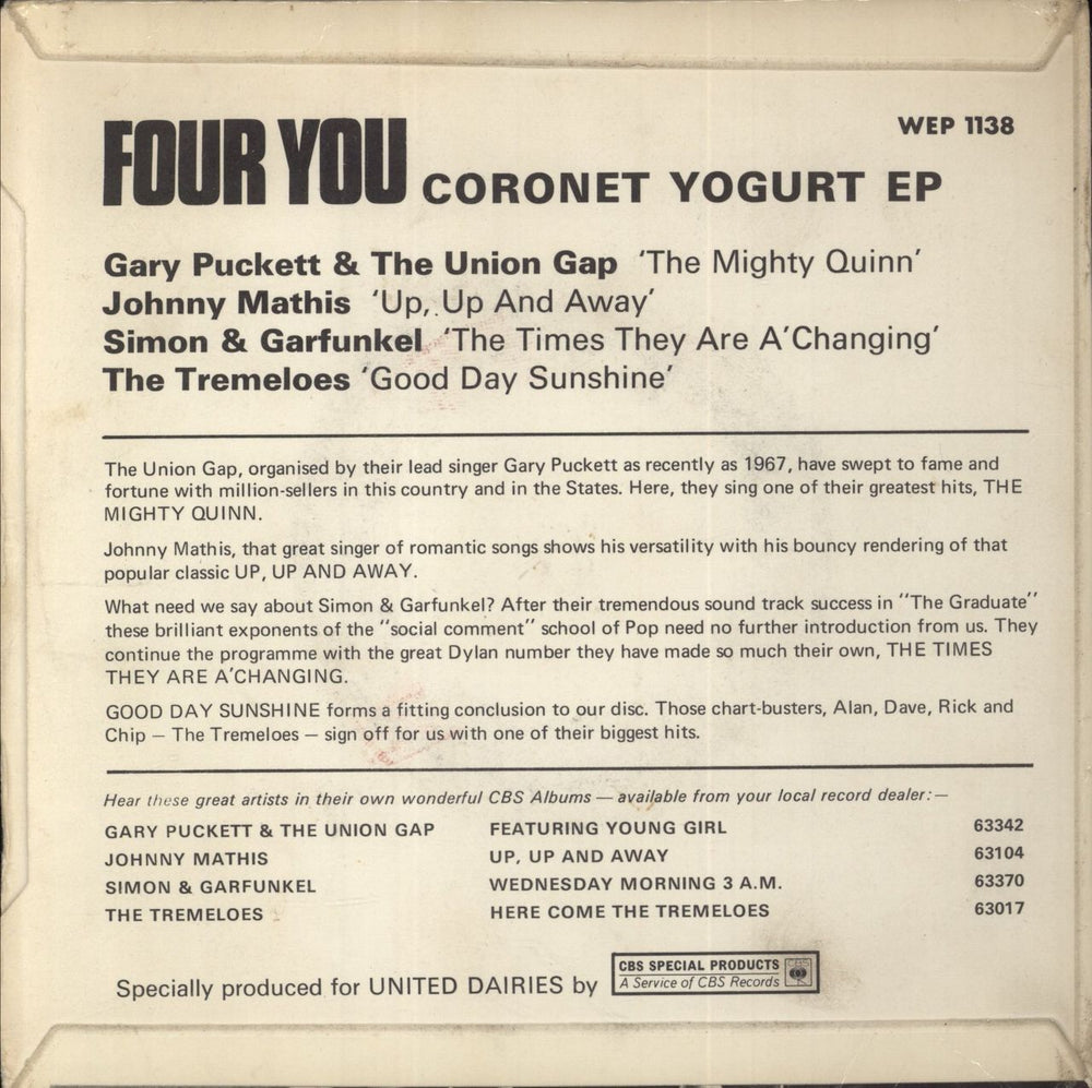 Various-60s & 70s CBS Special Products EP - P/s UK 7" vinyl single (7 inch record / 45)