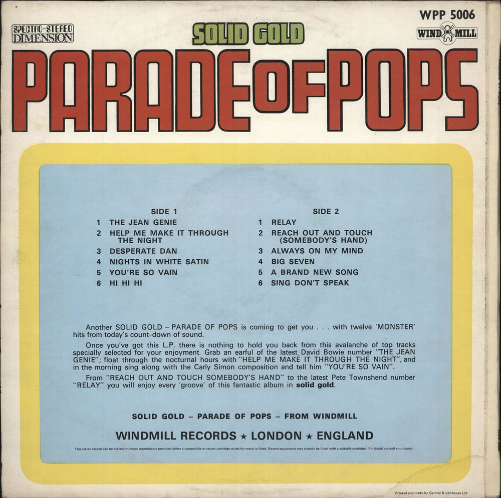 Various-60s & 70s Solid Gold Parade Of Pops Vol.6 UK vinyl LP album (LP record)