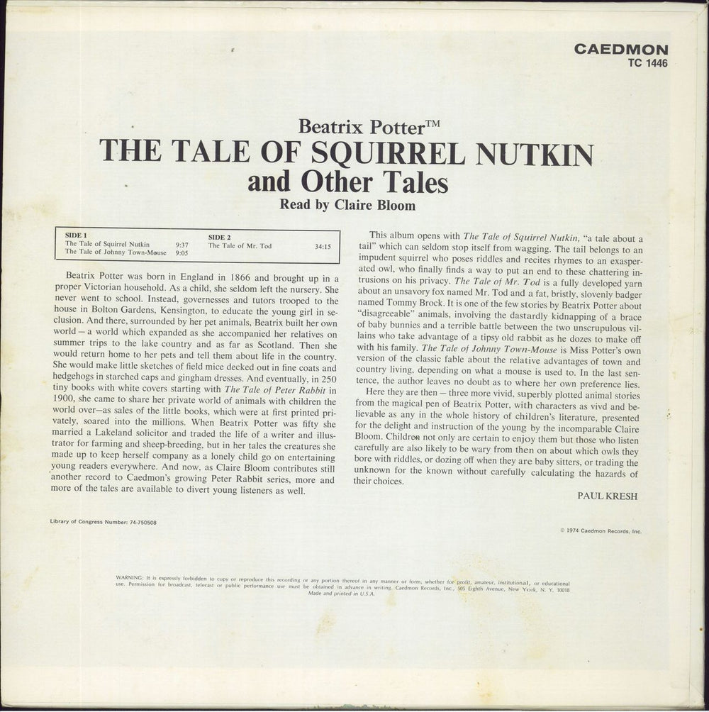 Various-Childrens The Tale Of Squirrel Nutkin And Other Tales US vinyl LP album (LP record)