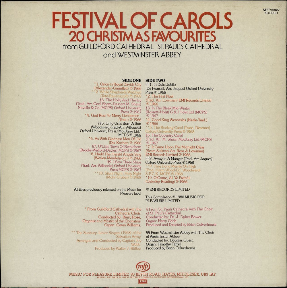 Various-Classical & Orchestral Festival Of Carols - 20 Christmas Favourites UK vinyl LP album (LP record)