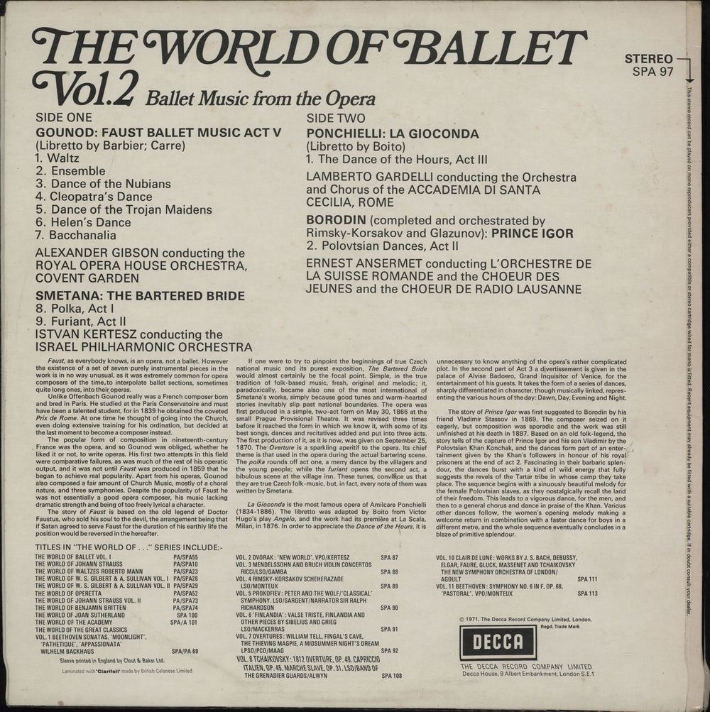 Various-Classical & Orchestral The World Of Ballet Vol. 2 UK vinyl LP album (LP record)