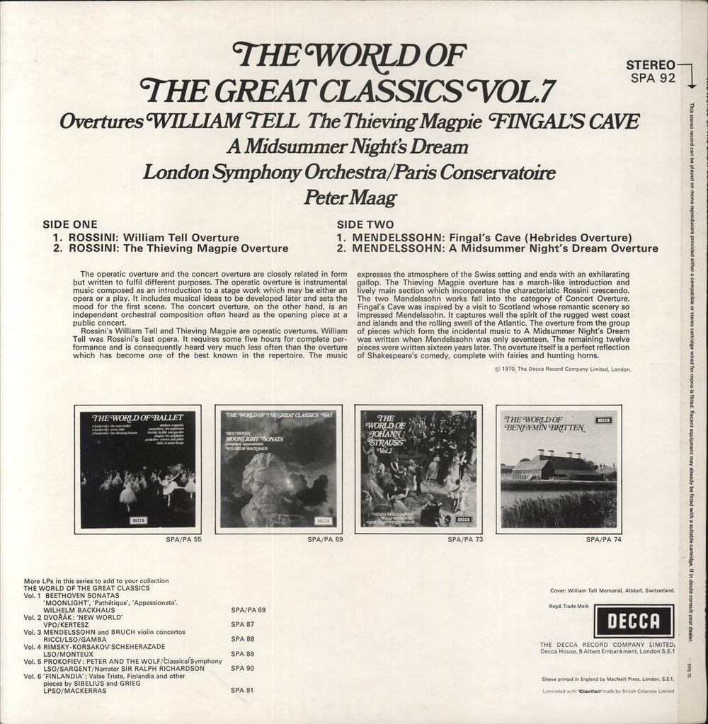 Various-Classical & Orchestral The World Of The Great Classics Vol.7 UK vinyl LP album (LP record)