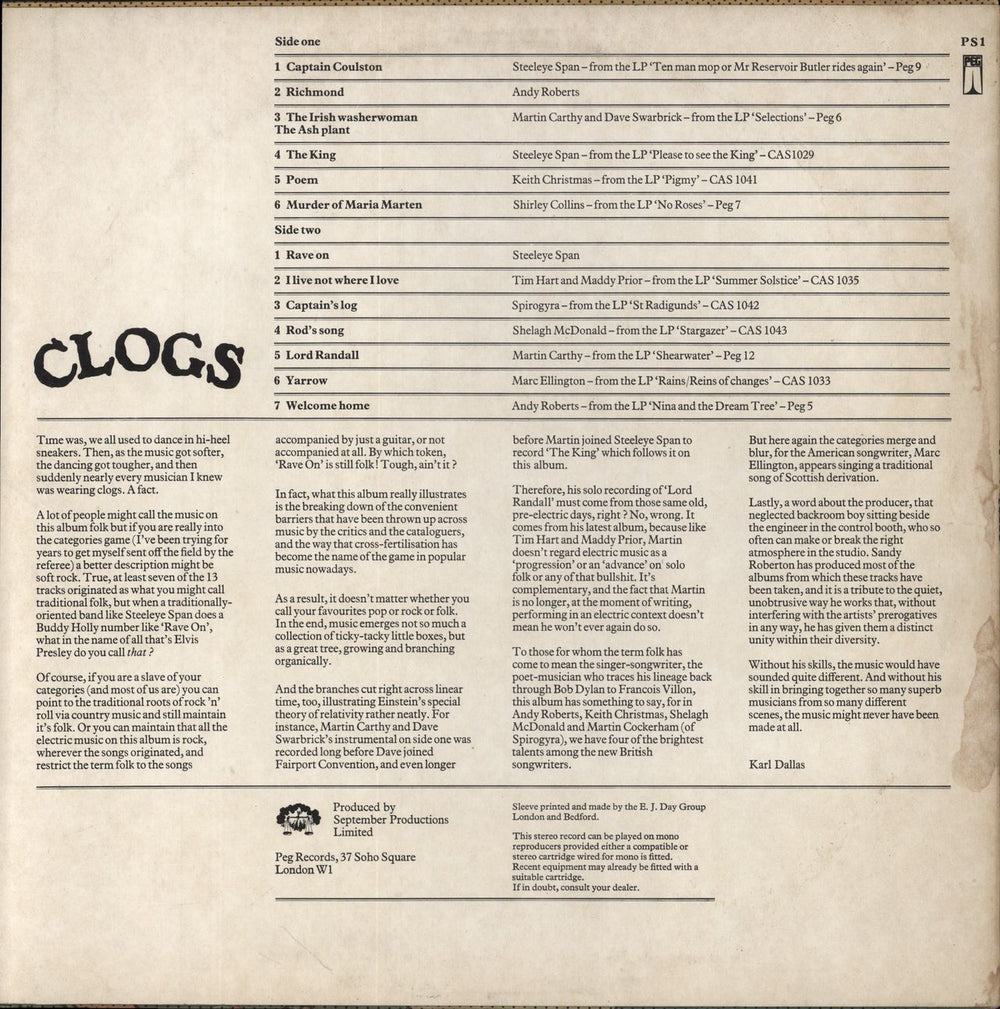 Various-Folk Clogs UK vinyl LP album (LP record)