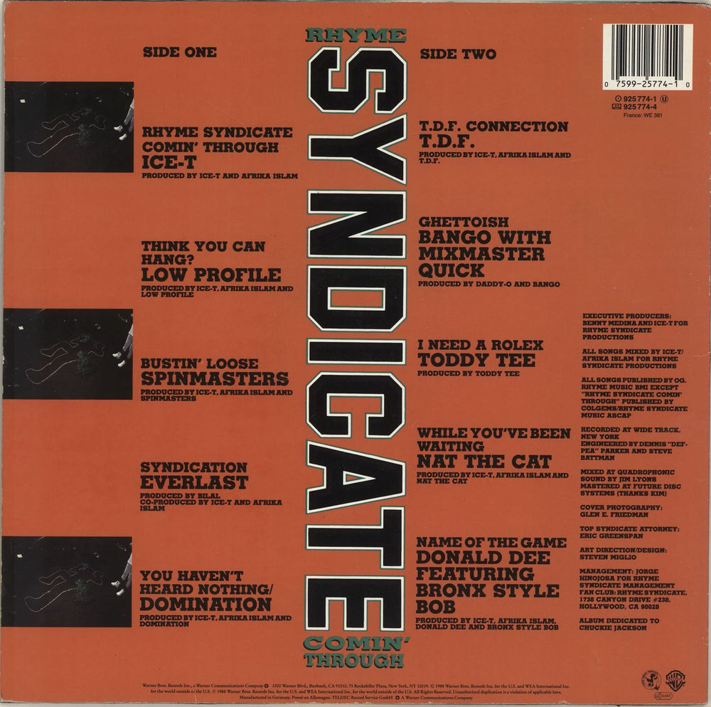 Various-Hip Hop & Rap Rhyme Syndicate Comin' Through UK vinyl LP album (LP record) 075992577410