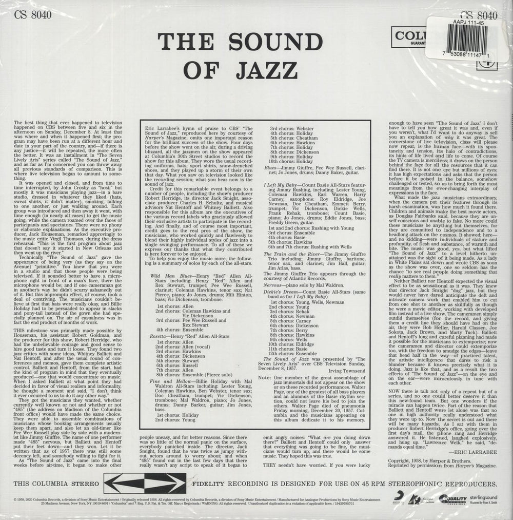 Various-Jazz The Sound Of Jazz - 180gram - Sealed US 2-LP vinyl record set (Double LP Album) 753088111471