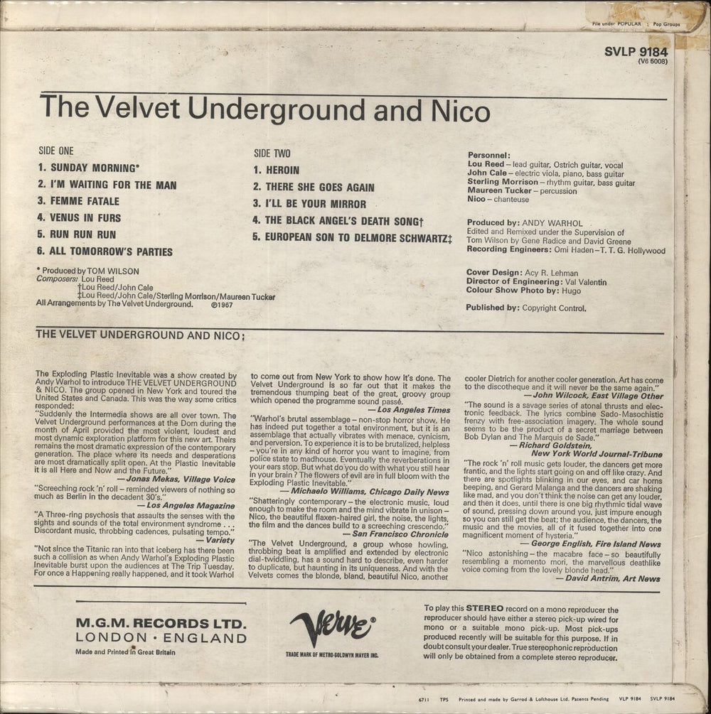 Velvet Underground The Velvet Underground & Nico - UK St 1st - Label Variation - VG UK vinyl LP album (LP record)