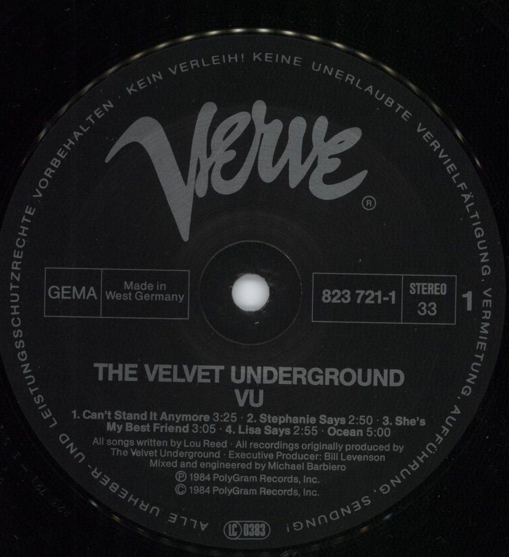 Velvet Underground VU German vinyl LP album (LP record) VUNLPVU791585