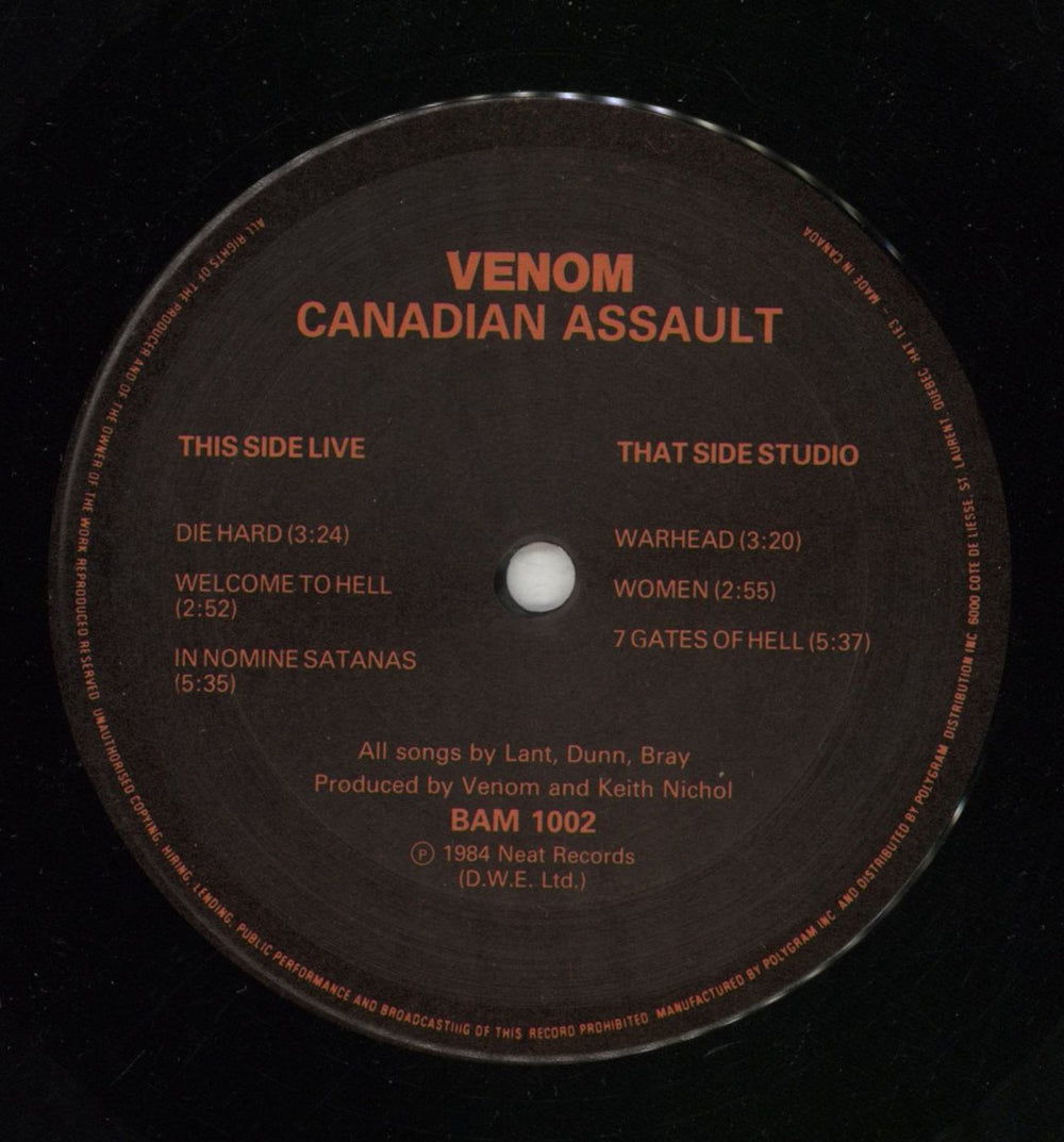 Venom Canadian Assault Canadian vinyl LP album (LP record) VNMLPCA87629