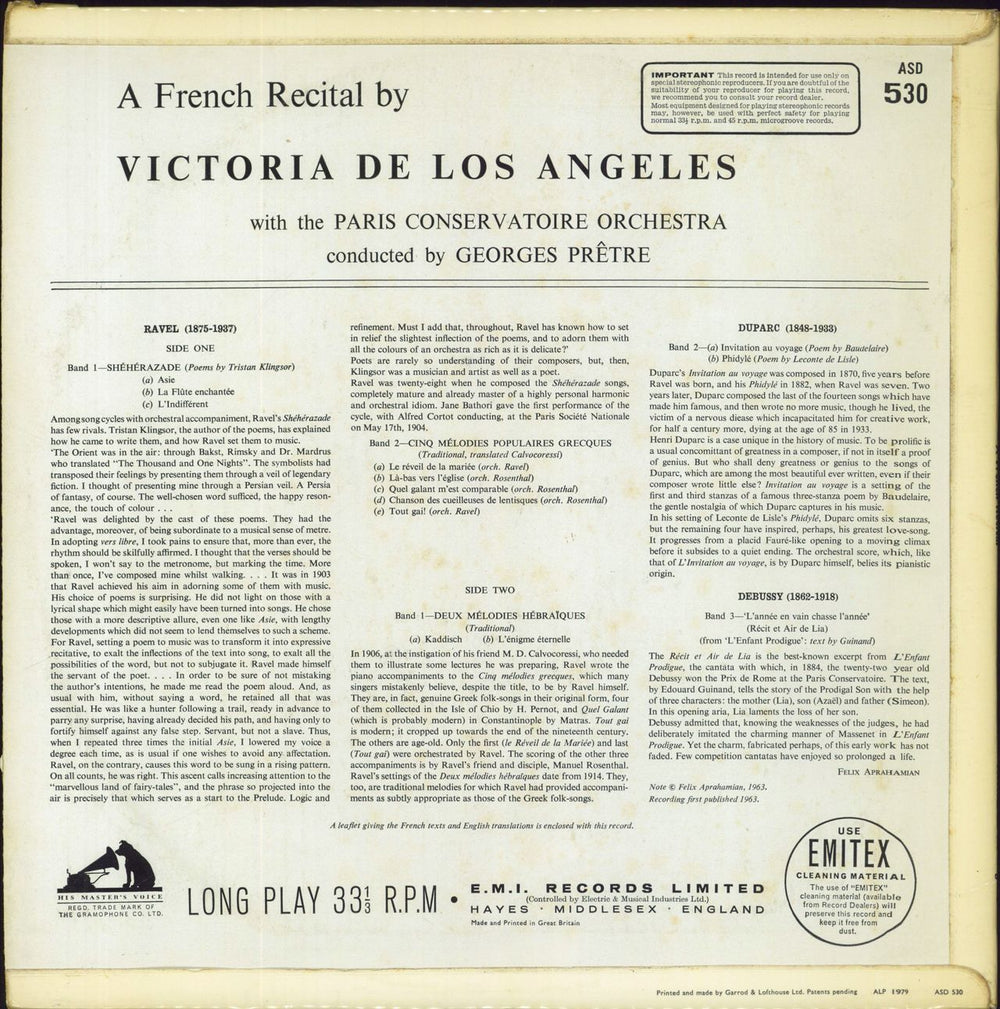 Victoria De Los Angeles A French Recital UK vinyl LP album (LP record)