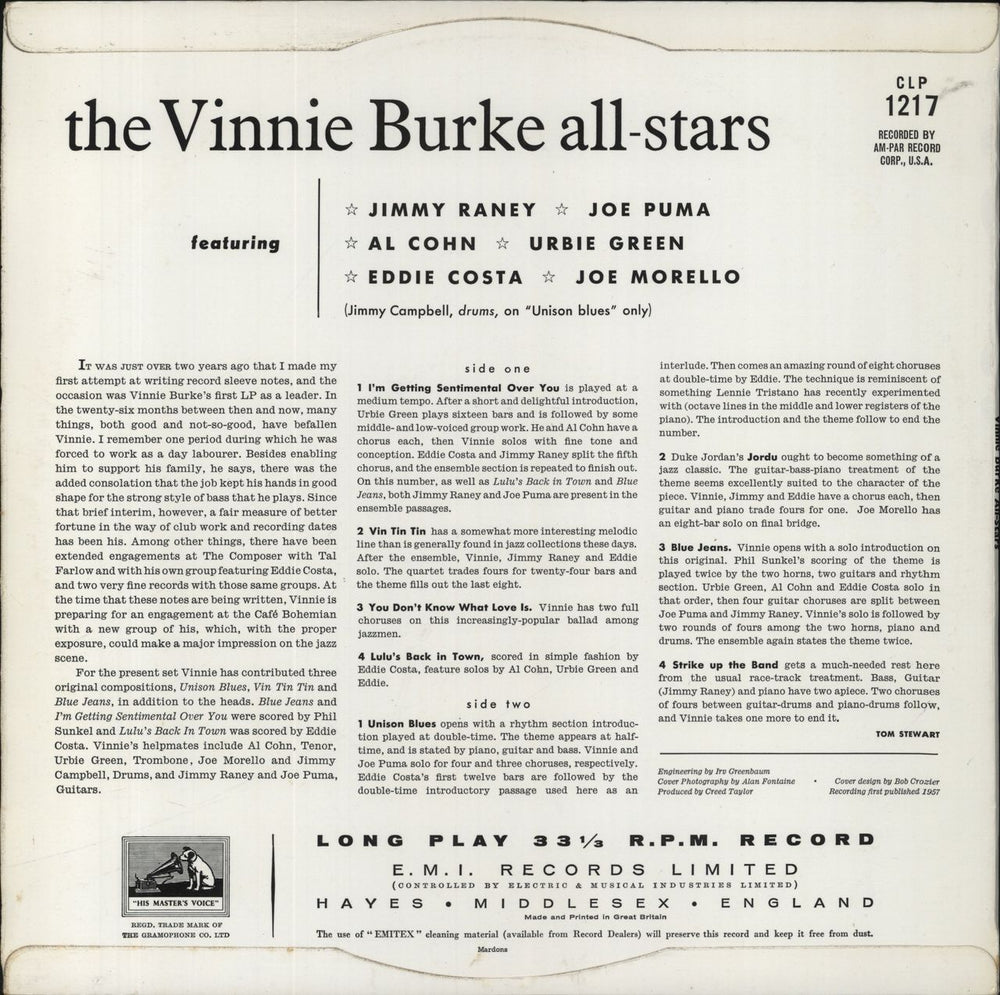 Vinnie Burke The Vinnie Burke All-Stars UK vinyl LP album (LP record)