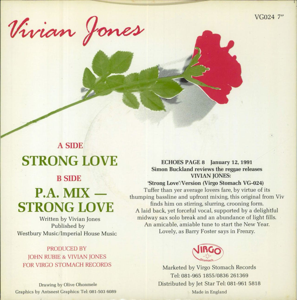 Vivian Jones Strong Love UK 7" vinyl single (7 inch record / 45)